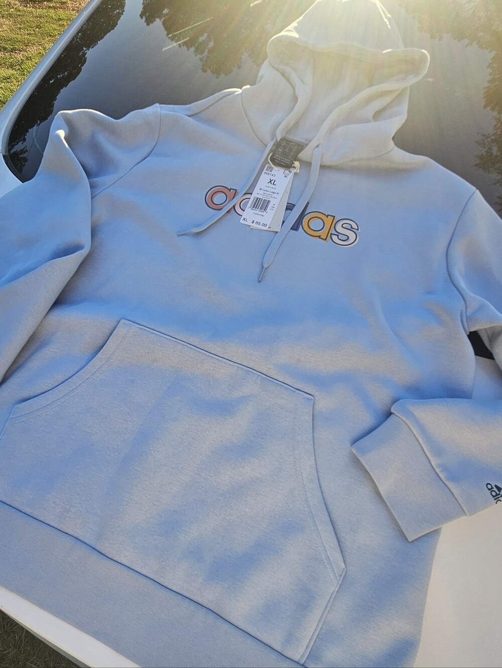 Adidas Graphic Logo Hoodie Light Grey Unisex Size XL